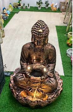 LARGE LOTUS BUDDHA WATER FOUNTAIN : 36 INCH , COPPER AND GOLDEN