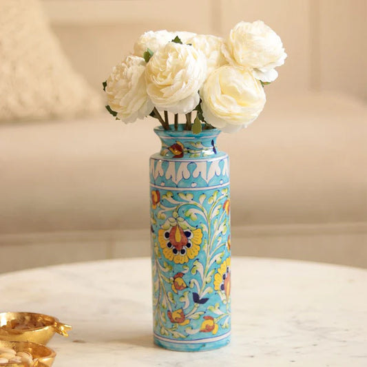 Blue Art Pottery" Ceramic Unique Decorative Vase for Home Decor, (10 X 3 Inch, Multicolor)