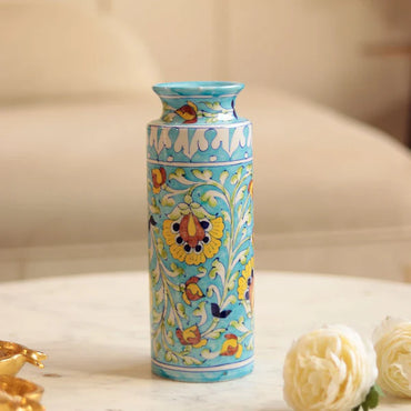 Blue Art Pottery" Ceramic Unique Decorative Vase for Home Decor, (10 X 3 Inch, Multicolor)