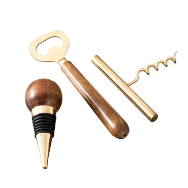 Stainless Steel & Wood Wine Tools in Gold Color