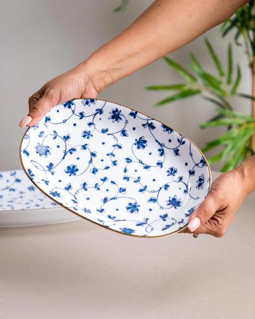 Orchid Blue & White Platter- Small