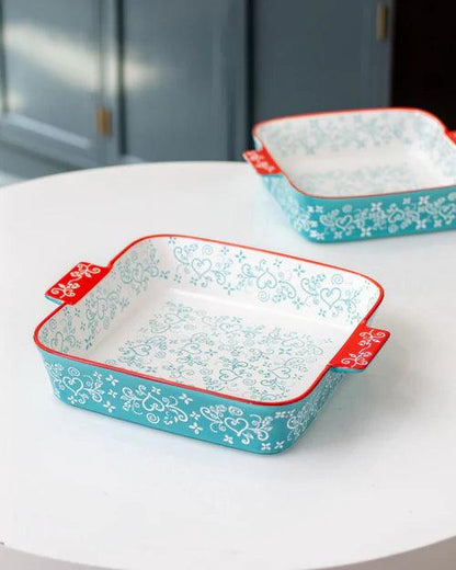Floral Lace Square Blue Baking Dish - Large