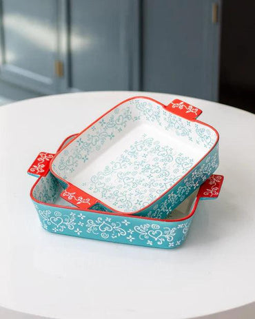 Floral Lace Square Blue Baking Dish - Large