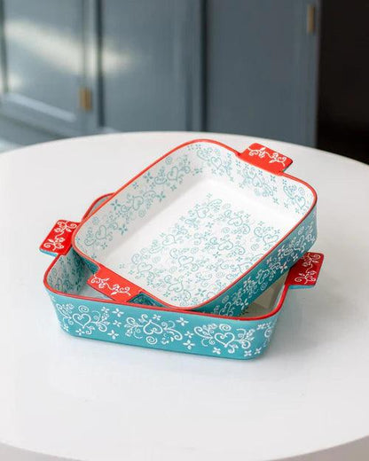 Floral Lace Square Blue Baking Dish - Large