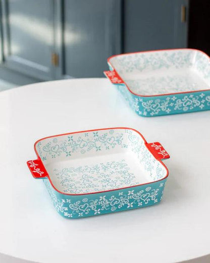 Floral Lace Square Blue Baking Dish - Small