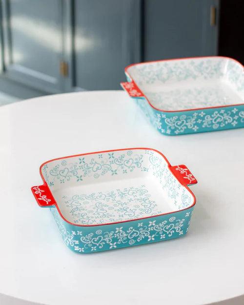Floral Lace Square Blue Baking Dish - Small