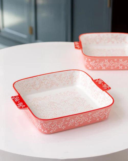 Floral Lace Square Red Baking Dish - Large
