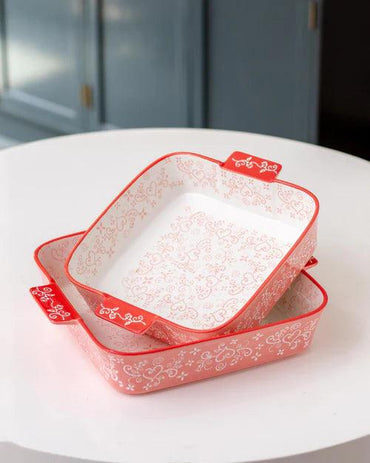 Floral Lace Square Red Baking Dish - Large
