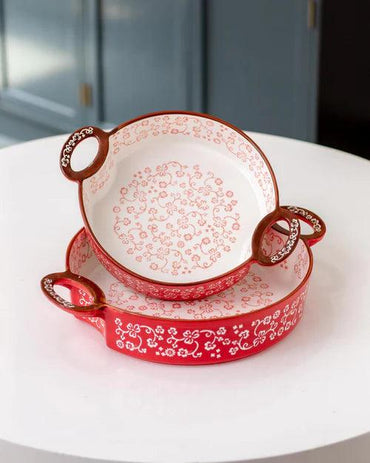 Floral Lace Round Red Baking Dish - Large