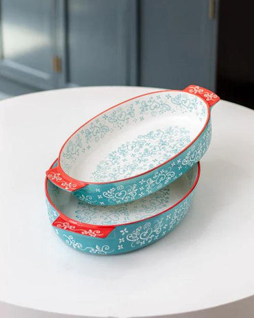 Floral Lace Oval Blue Baking Dish - Small