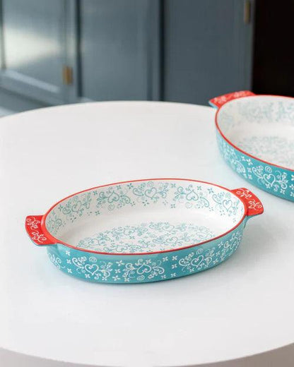 Floral Lace Oval Blue Baking Dish - Small