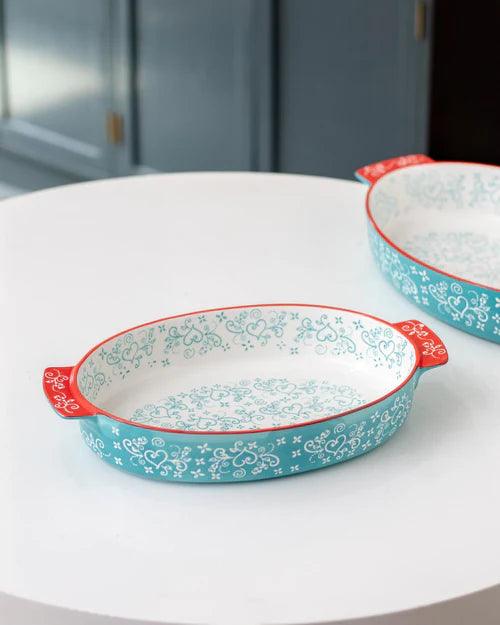 Floral Lace Oval Blue Baking Dish - Small