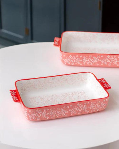 Floral Lace Rectangle Red Baking Dish - Small