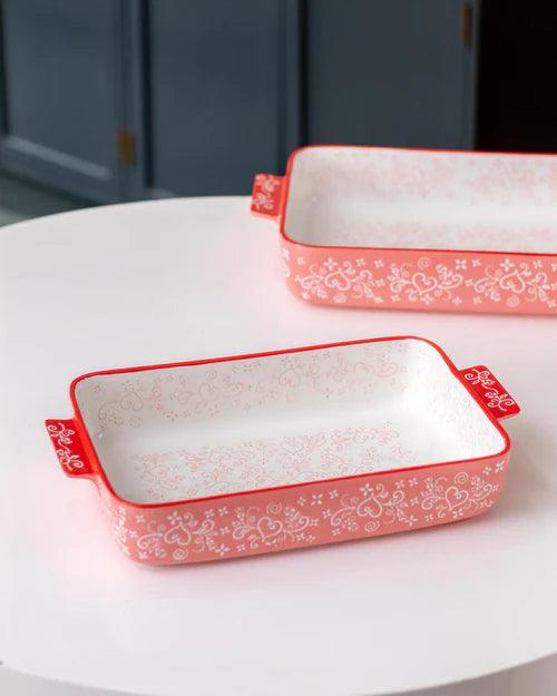 Floral Lace Rectangle Red Baking Dish - Small