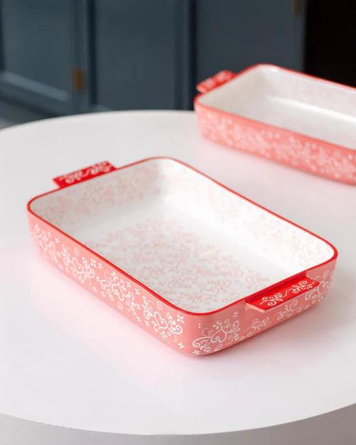 Floral Lace Rectangle Red Baking Dish - Large