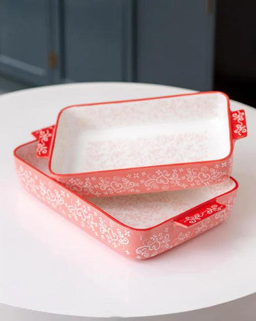 Floral Lace Rectangle Red Baking Dish - Large