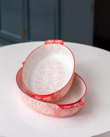 Floral Lace Oval Red Baking Dish - Small