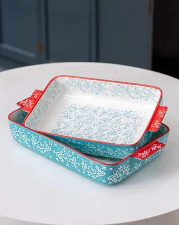 Floral Lace Rectangle Blue Baking Dish - Large