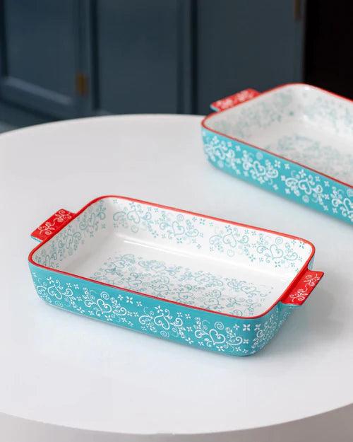 Floral Lace Rectangle Blue Baking Dish - Small