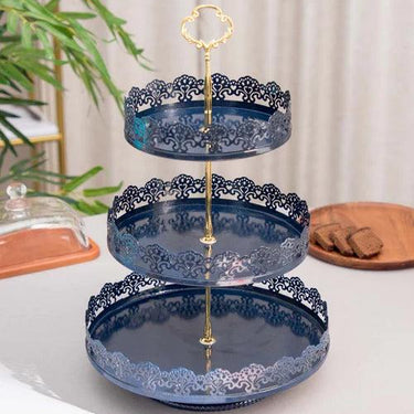 'Lacing Elegance' 3-Tier Cake Stand - Navy Blue