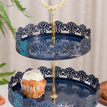 'Lacing Elegance' 3-Tier Cake Stand - Navy Blue