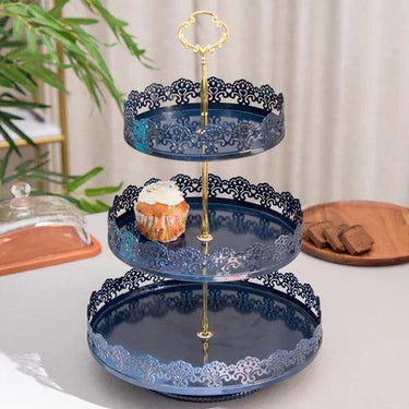 'Lacing Elegance' 3-Tier Cake Stand - Navy Blue