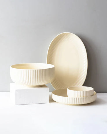 Glossy Straight Grain Platter - Custard Yellow