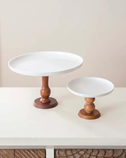 All White Wood Pedestal Cake Stand - Large