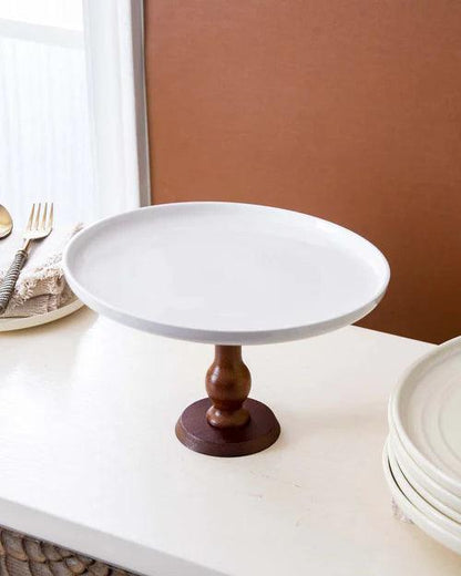 All White Wood Pedestal Cake Stand - Large