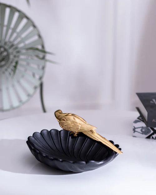 Rustic Gold Bird on Leaf Platter
