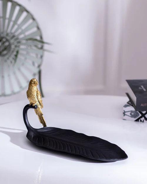 Rustic Gold Bird on Leaf Platter
