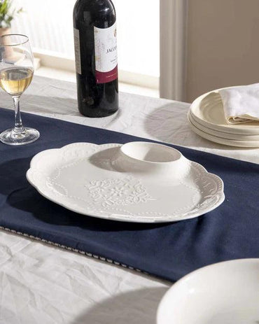 All White Embossed Chip n Dip Platter - small