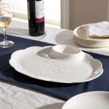 All White Embossed Chip n Dip Platter - Large