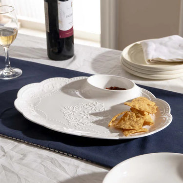 All White Embossed Chip n Dip Platter - Large