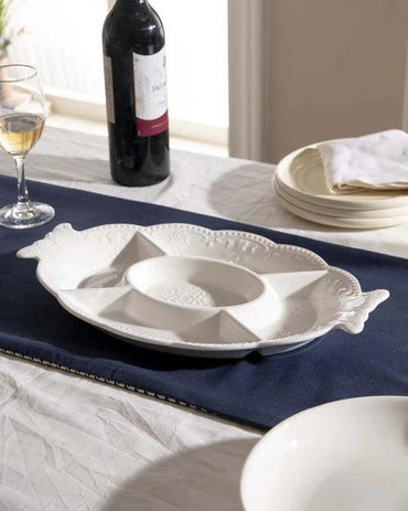 All White Embossed Chip n Dip Platter