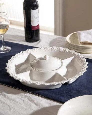 All White Embossed Chip n Dip Platter