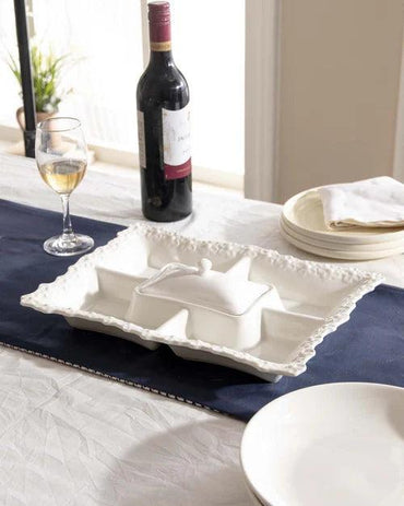 All White Embossed Chip n Dip Platter