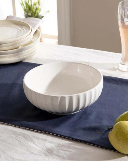 All White Striped Serving Bowl