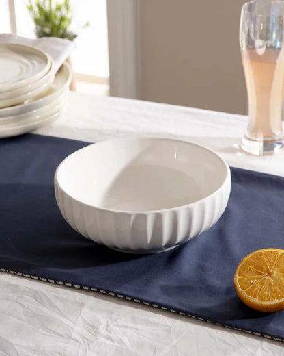 All White Striped Serving Bowl