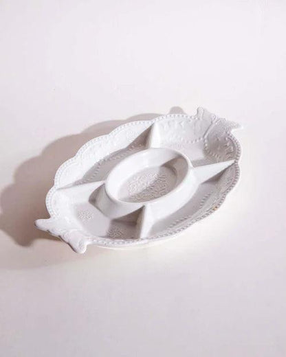 All White Embossed Chip n Dip Platter