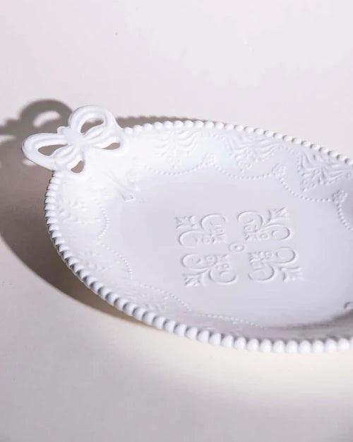 All White Embossed Oval Serving Platter