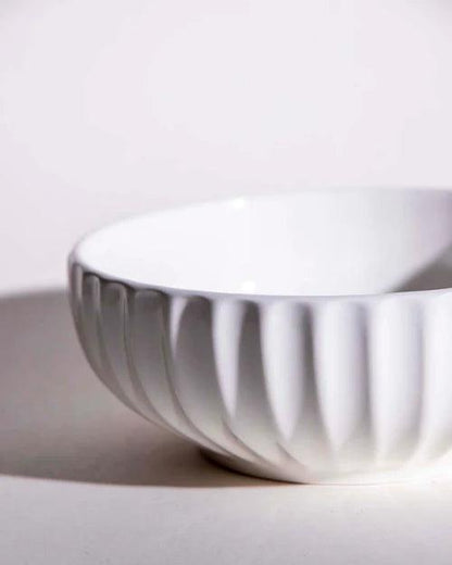 All White Striped Serving Bowl