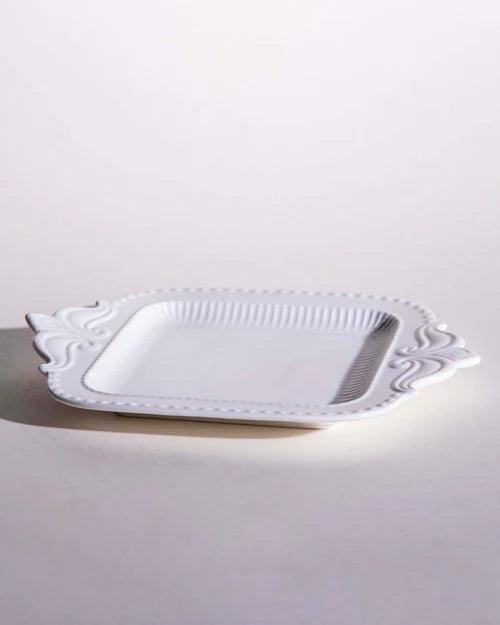 All White Embossed Serving Platter - Small