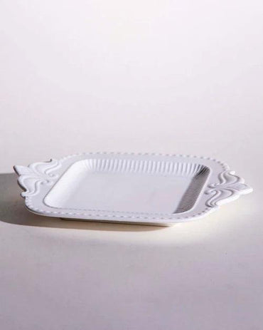 All White Embossed Serving Platter - Small