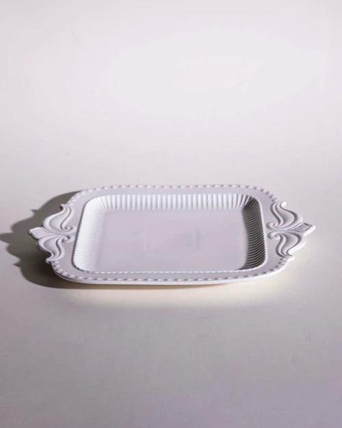 All White Embossed Serving Platter - Large