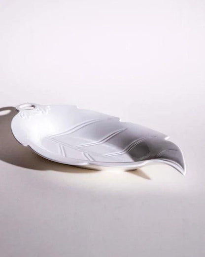 All White Embossed Leaf Serving Platter