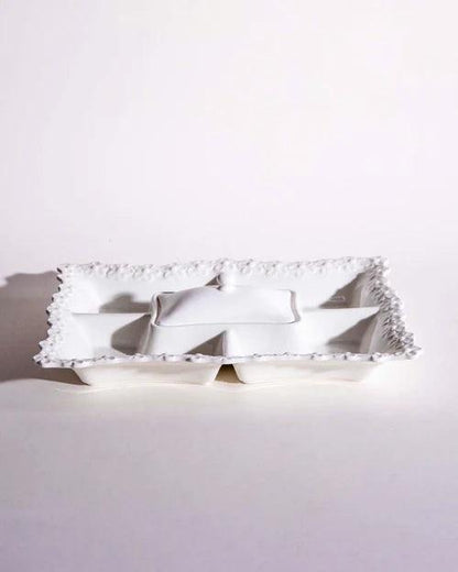All White Embossed Chip n Dip Platter