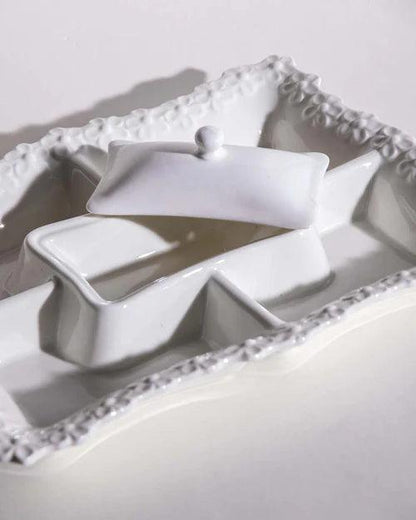 All White Embossed Chip n Dip Platter