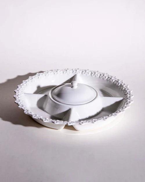 All White Embossed Chip n Dip Platter