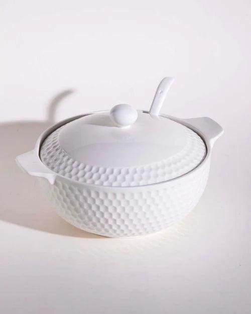 All White Dimple Serving Bowl with Spoon